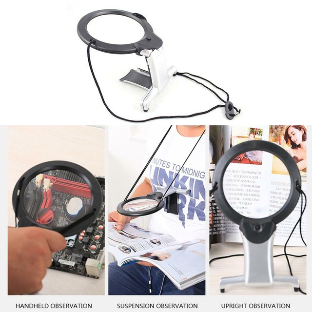 2 LED Loupe Lighted Reading Magnifier Neck Wear Sewing Magnifying Glass