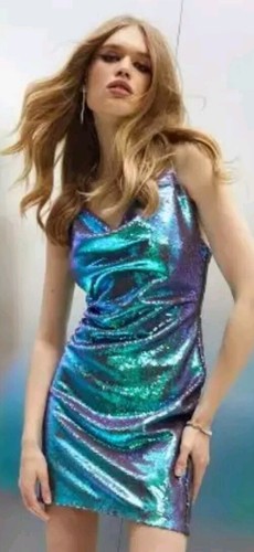 Karen Millen Size 6 Cowl Neck Mermaid Effect Sequined Mini Dress