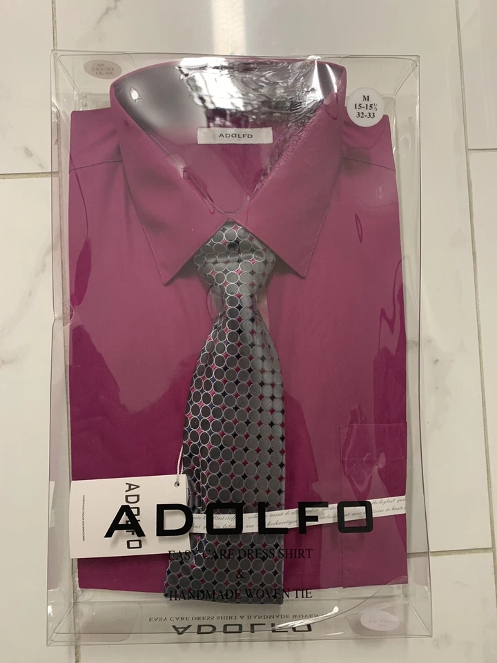 Camisa de Vestir ADOLFO Fucsia + Corbata + Pañuelo Único Talla 15 1/2 32-33 Foto 2 de 4