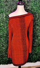 Michael Kors - Off The Shoulder Dress - Long Sleeve - Size L - Red/Orange/Black