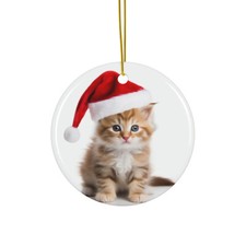 Hanging Ceramic Christmas Tree Ornament - LaPerm Kitten Design