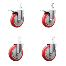 5 Inch Red Poly Swivel 3/4 Inch Square Stem Caster Set 2 Total Lock Brakes SCC