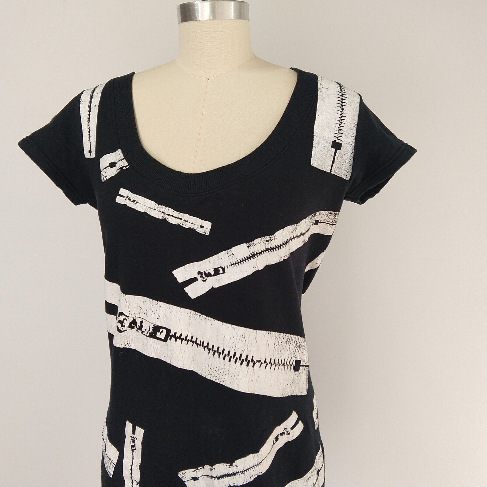 Vintage 90's Grunge Goth Zipper Print Mini Dress … - image 3