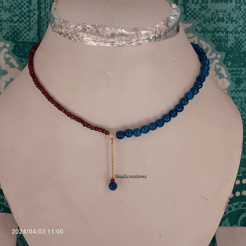 Collar de cadena de cuentas de perlas de ónix azul y granate facetado rojo regalo para ella - Imagen 3 de 4