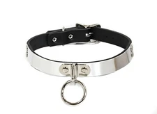 Bondage Style Metal Plate Leather Choker Punk Goth Alternative By Funk Plus 