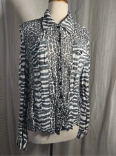 Boutique Europa | Women’s | Blouses | XL | Vintage Newport Abstract Black and Wh