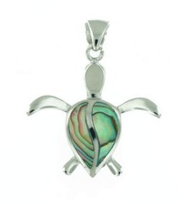 Solid 925 Sterling Silver Natural Abalone Puau Shell Women's Sea Turtle Pendant