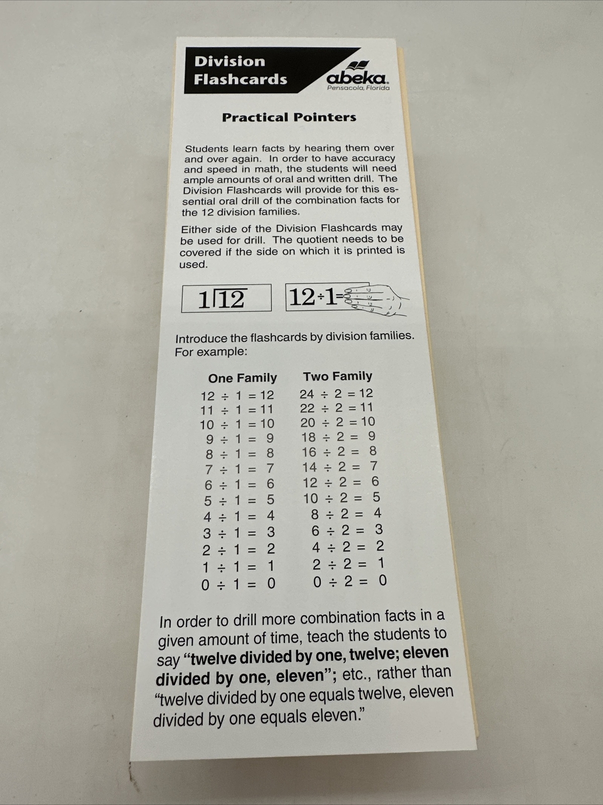 Abeka Division Flash Cards Elementary Math Arithmetic Helps 2nd6th