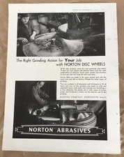 Norton Abrasives print ad 1938 vintage 1930s retro art industrial factory Mass.