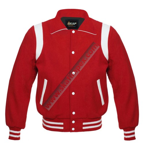 Collared Varsity Jacket School College Team Jacket Wool Leather Jacket