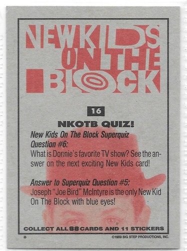 1989 Topps Big Step NEW KIDS ON THE BLOCK Trading Cards -Complete Your Set NKOTB - Picture 35 of 211