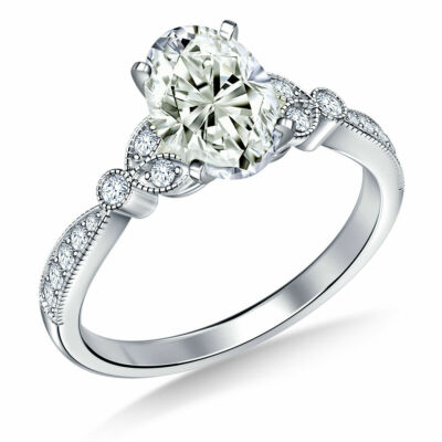 6+ kt weißer Moissanit Diamant oval 925 Sterlingsilber Verlobungsring Größe 7
