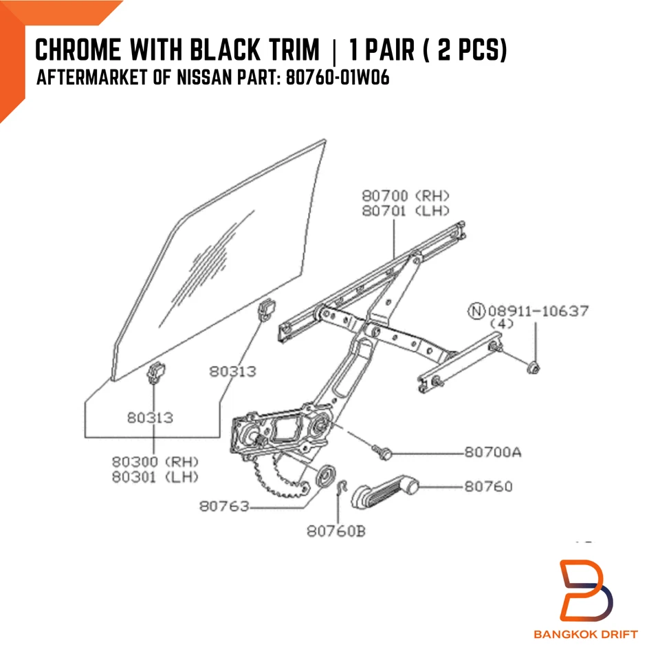 Regulador de manivela de ventana plegable cromado para camioneta Nissan Datsun 720 79-91 Foto 2 de 4