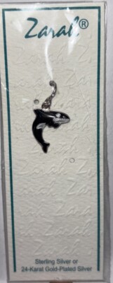 Zarah Sterling Silver Enamel Orca Whale Jewelry Charm NOS