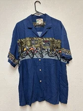 Paradise Found  Blue Short Sleeve Shirt Tiki Tavern Biker Bar  Men's Sz XL Read