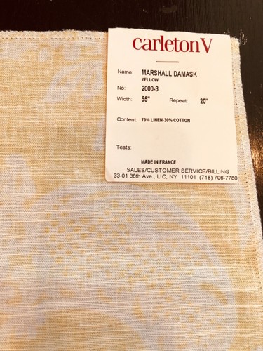 CARLETON V Marshall Damask in Yellow 18 1/4 x 19" Floral Linen Fabric Sample - Picture 3 of 3