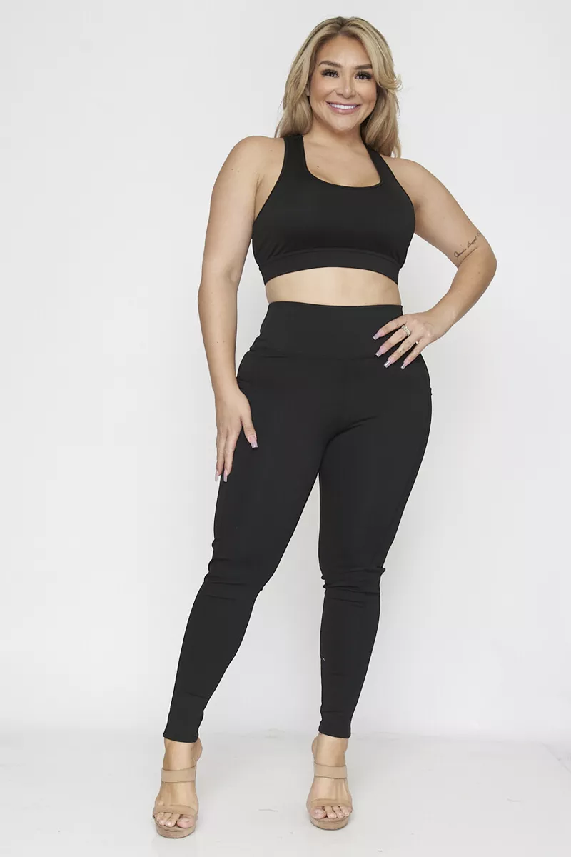 Womens Plus Size Black 2pc Athleticwear Set 2XL Top Leggings