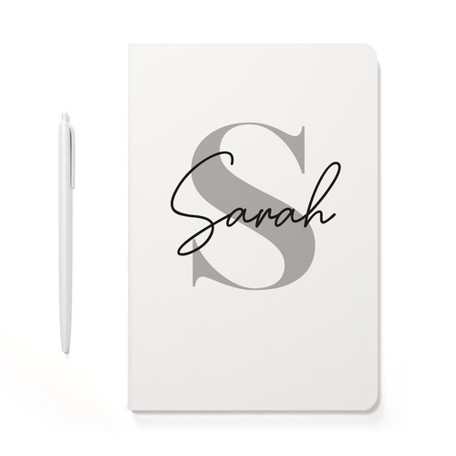 Personalised A5 Initial Monogram Notebook And Pen Name Notepad Girls Women Her - Picture 3 of 6