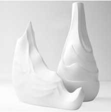 White Ceramic Hollow Vases Set of 2 Flower Vase for Decor Modern Wave Decorative