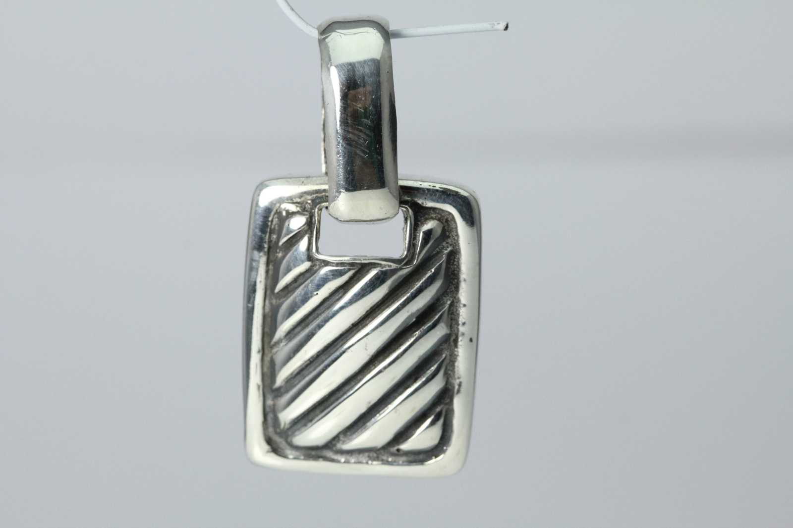 925 SS Large Rectangular Ribbed Pendant with D-Ri… - image 5