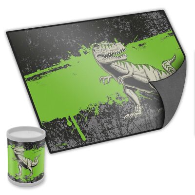 itenga Kinder Schreibunterlage rutschfest waschbar Stifteköcher TREX Dinosaurier