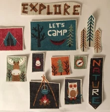 10 Little "stamp-like" Explorer Camping - - Iron On fabric appliques