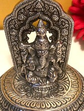 Hinduism Elephant God Ganesh Statue Murti Idol Ganpati Bhagwan Silver Metal 4" H