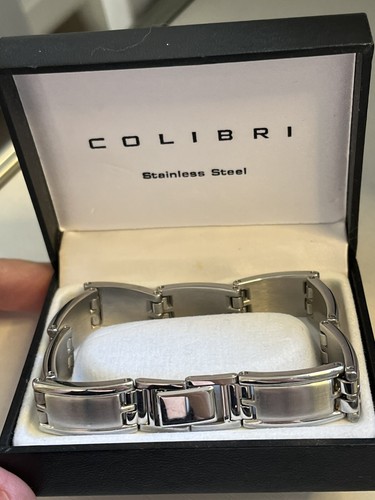 "Nuevo brazalete de eslabones de acero inoxidable Colibrí 9"" nuevo en caja" - Imagen 2 de 5