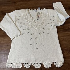 Vintage Women  s Bon Magique Long Crochet Sweater W Beadwork Size 18 XL