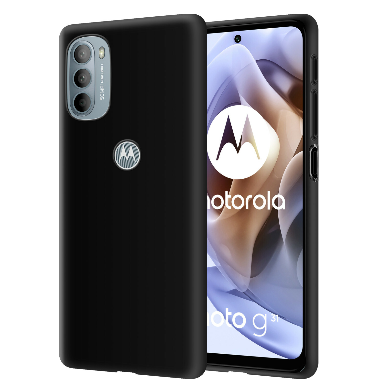 Black Case For Motorola Moto G31 / G41 Gel Cover Silicone+Glass Screen