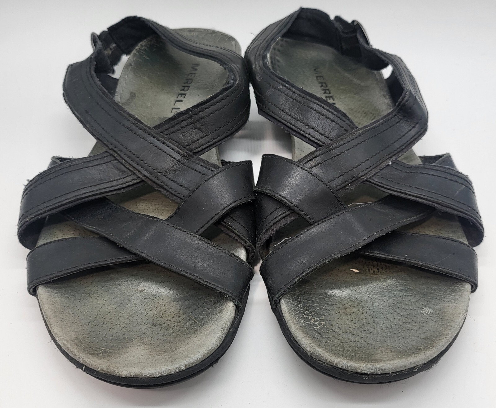 Merrell Fagotto sandalo donna nero zeppa sling back punta aperta pelle taglia 7