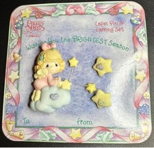 Vintage Precious Moments Pin Brooch Earring Set Enesco 1996 Holiday Christmas
