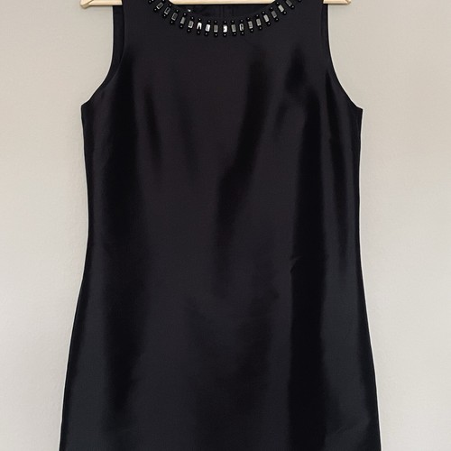 Hobbs size 14 black cocktail black lined dress diamanté neck zipper fastening - Picture 5 of 10