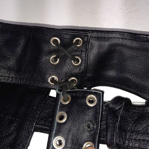 Black Motorcycle Leather Chaps Men Women Biker Riding w/Zip & Button, Size 2XL - Picture 8 of 12