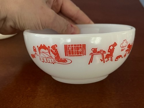 SET 3 VTG ANCHOR HOCKING FIRE KING CHILDREN'S BOWLS EAT SLEEP PLAY PRAYER 1950s - Picture 3 of 12