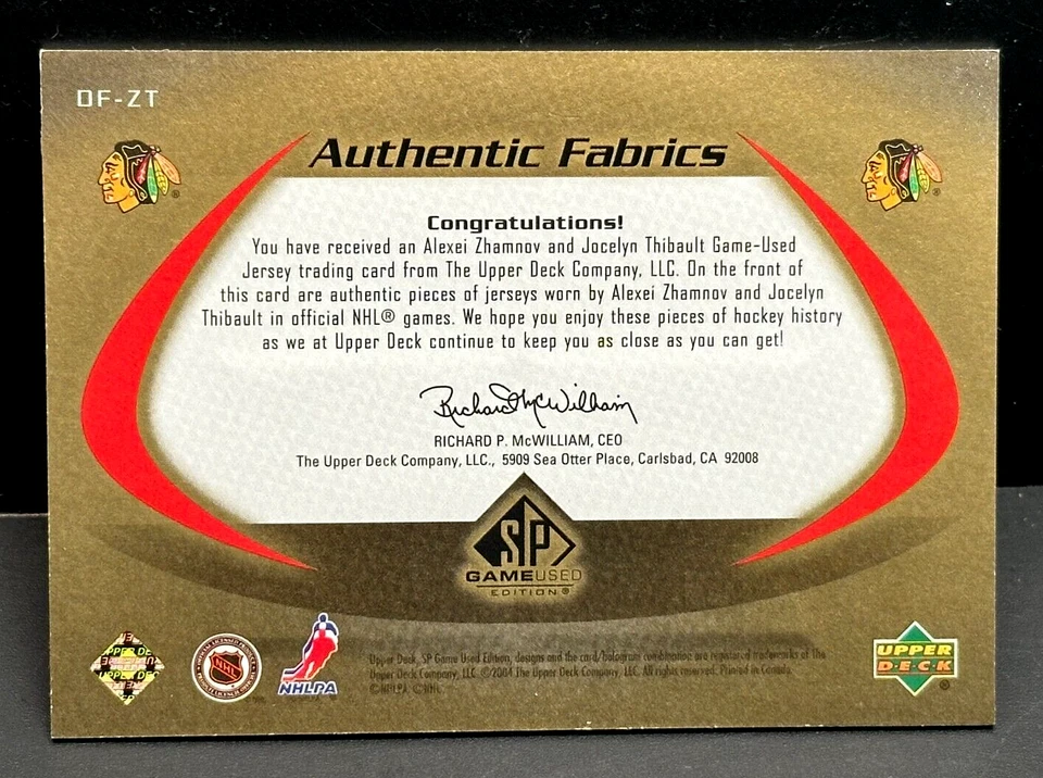 Alexei Zhamnov Jocelyn Thibault 2003-04 SP Juego Usado Doble Jersey Dorado 01/21 1er! Foto 2 de 2