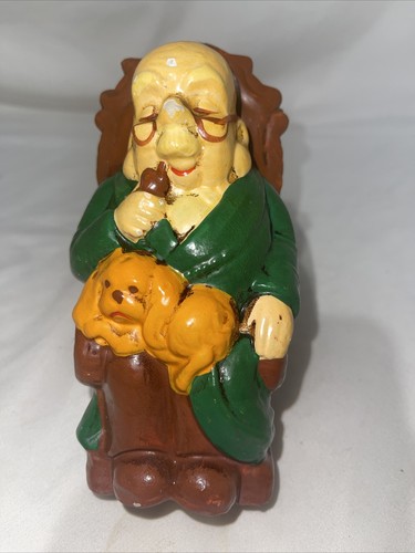 Vintage Ceramic Old Man In Rocker Chair With Dog Retirement Fund Coin Bank - 第 1/7 張圖片