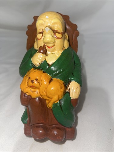 Vintage Ceramic Old Man In Rocker Chair With Dog Retirement Fund Coin Bank - Picture 1 of 7