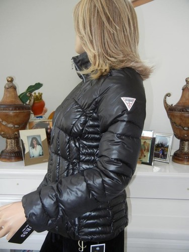 NWT WOMENS GUESS BLACK QUILTED LIGHTWEIGHT PUFFER FULL ZIP JACKET SML/LRG/XLRG - Picture 2 of 9
