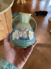 Vintage Blue Floral Vase Roseville Pottery Chipped