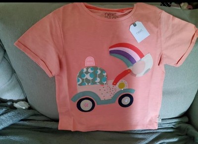 Next Mädchen T-Shirt Pfirsich Applikation Traktor Regenbogen 6-7 Jahre