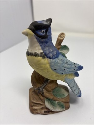 Vintage FBIA Taiwan Blue Jay Bird On A Branch Figurine on Fine Porcelain 