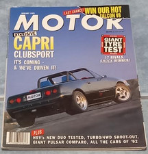 Motor magazine January 1992 . Turbo 4WD Shootout, Capri Clubsport, Cars of '92