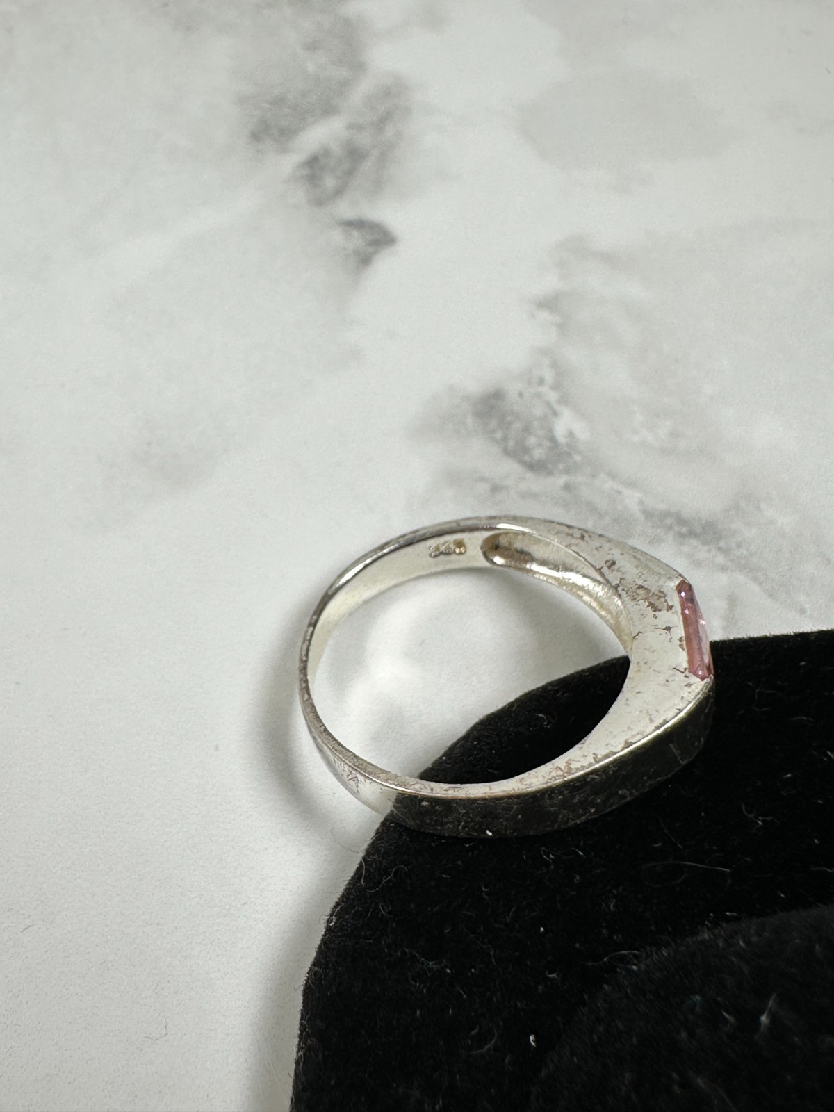 Sterling Silver Ring with Pink Rectangular CZ - S… - image 5