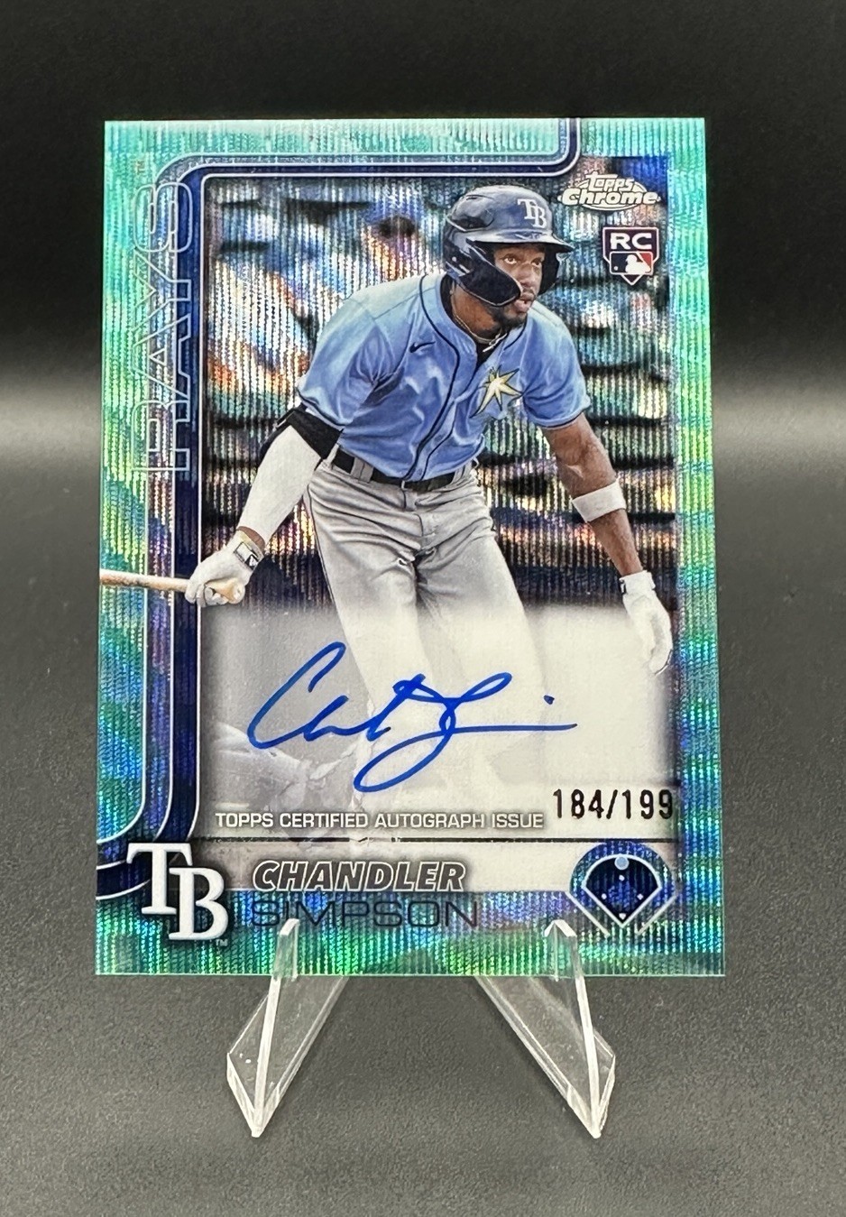 2025 Topps Chrome Aqua Wave Refractor Chandler Simpson /199 Auto RC Rookie