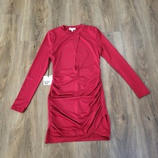 By The Way Revolve Red Long Sleeve Bodycon Ruched Mini Cocktail Dress Size Small