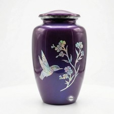 Adult Cremation Urn for Human Ashes Purple Hummingbird Aluminium Urn