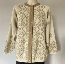 Smartline Vintage Women’s Button Up Cardigan Sz A Knit Beige Patterned Soft Warm