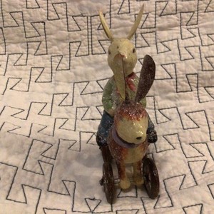 Vintage Easter Bunny Rocking Horse Glitter Shabby Cute
