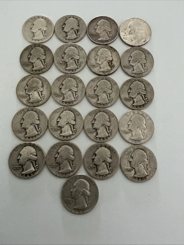 21 US Washington Quarters 90% Silver Lot Circulated Uncertified